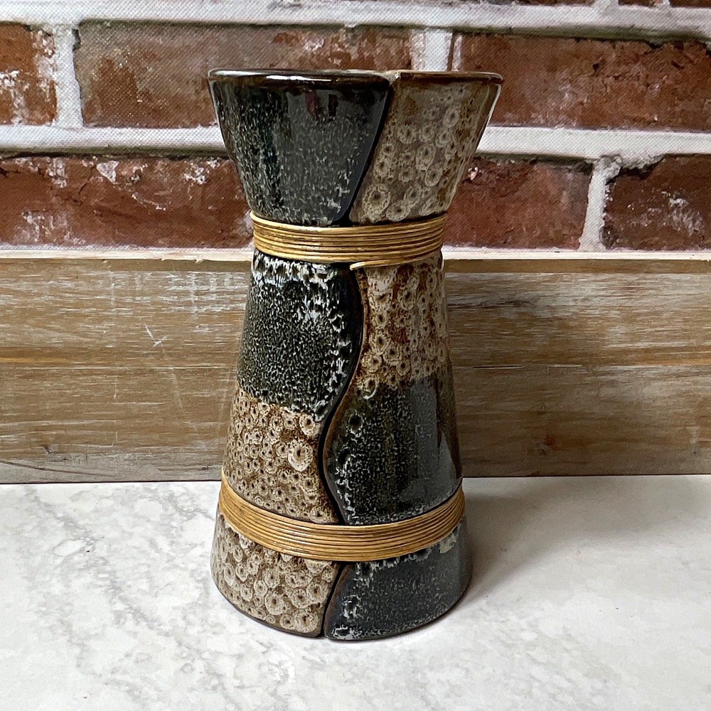Art Pottery Ceramic Vase Brown Gray Beige Textured Divided Rim 10"- 15" Tall
